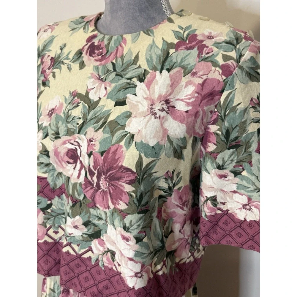 Vintage 80s 90s Positive Attitude Sz 10 Pink Floral Skirt Set CottageCore Career
